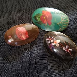 Vintage Handmade Russian Floral Brooches